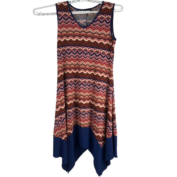 AUW Sleeveless Multicolor Chevron Dress With Asymmetrical Hem Womens Size 12 - Picture 1 of 7